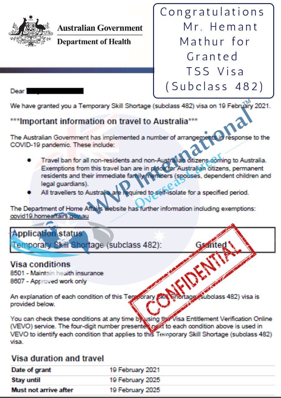 australia subclass 482 granted through wvp